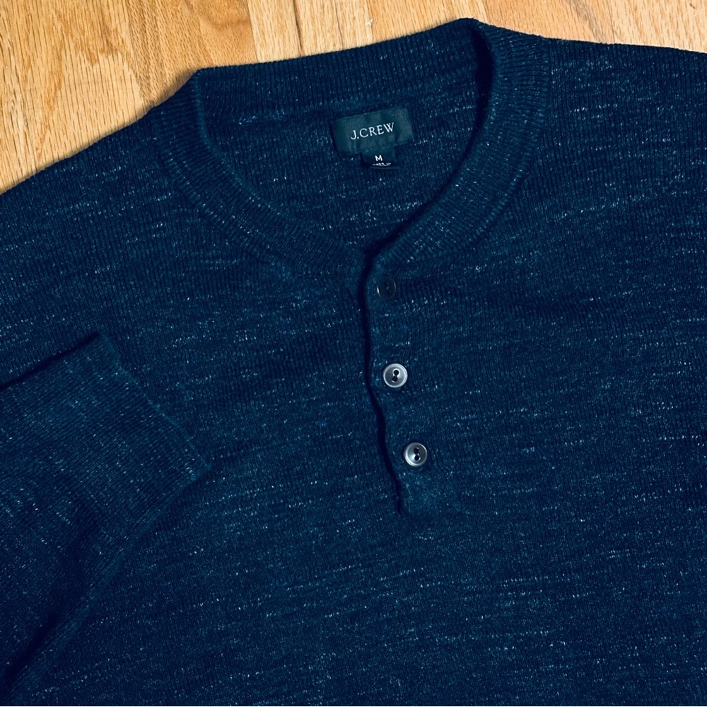 J.Crew Mens Medium Cotton Knit Long Sleeve Henley Sweater in Navy Heather